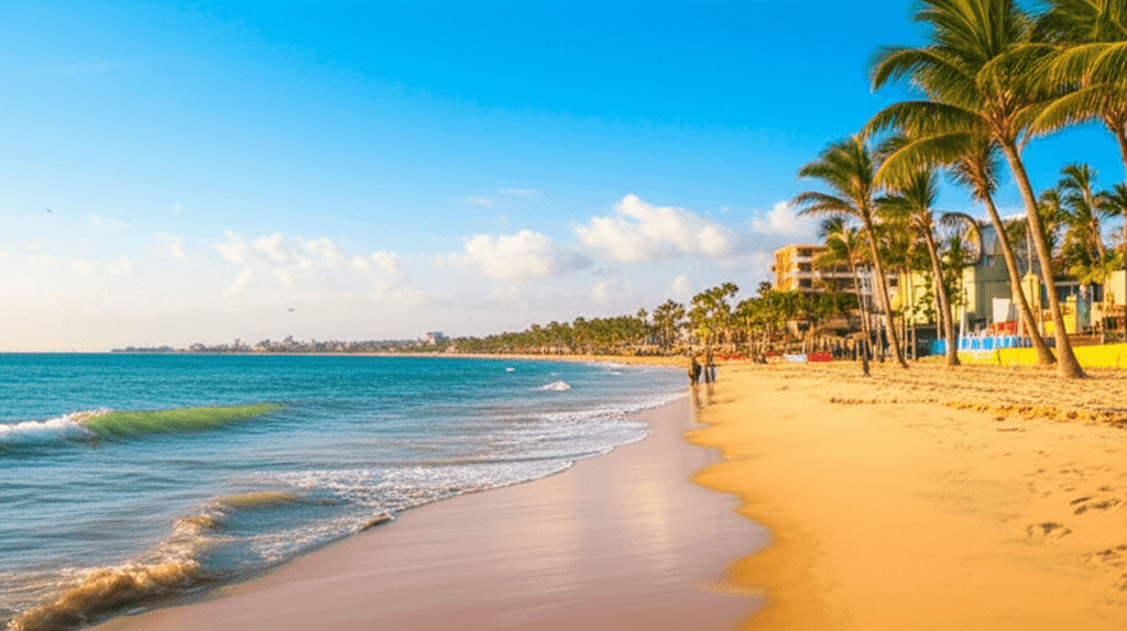 Palm-lined beach on Mexico's Pacific coast